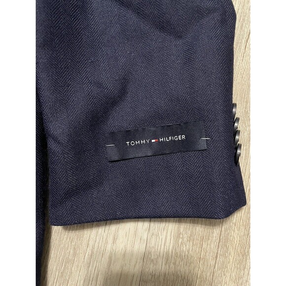 TOMMY HILFIGER Men's Modern-Fit TH Flex Navy Blue Herringbone Sport Coat 36S - Picture 5 of 7